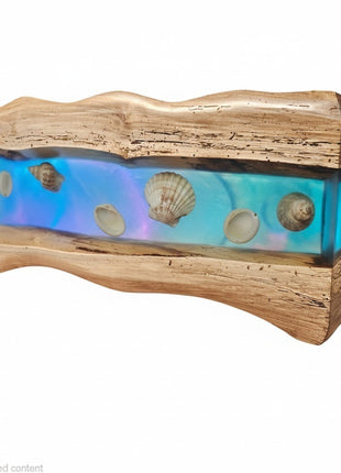 Wooden Epoxy Lighted Fixture seashell Nautical Wall Art