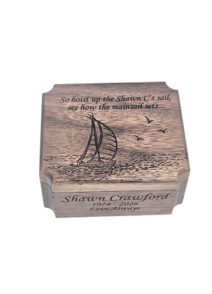 Sailboat Mini Music Box Add Text, Personalized Handmade Custom Wood Small Wind Up Music Box