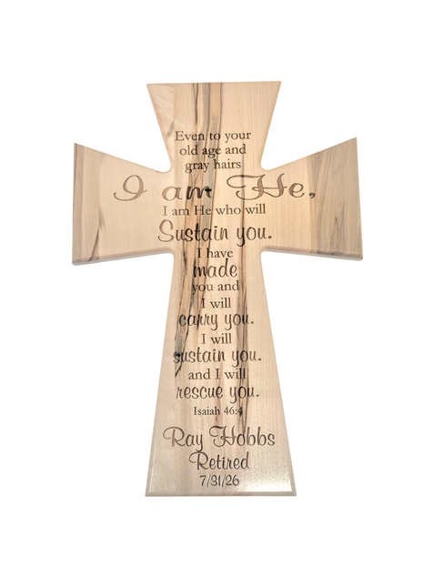 Retirement Scripture Cross Add Text, Personalized Custom Wooden Laser Engraved Retirement Cross Plaque Isaiah 46:4