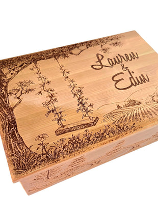Flower Tree Swing Memory Box Add Text, Personalized Handmade Custom Wood Anniversary weddingl Laser Engraved Box