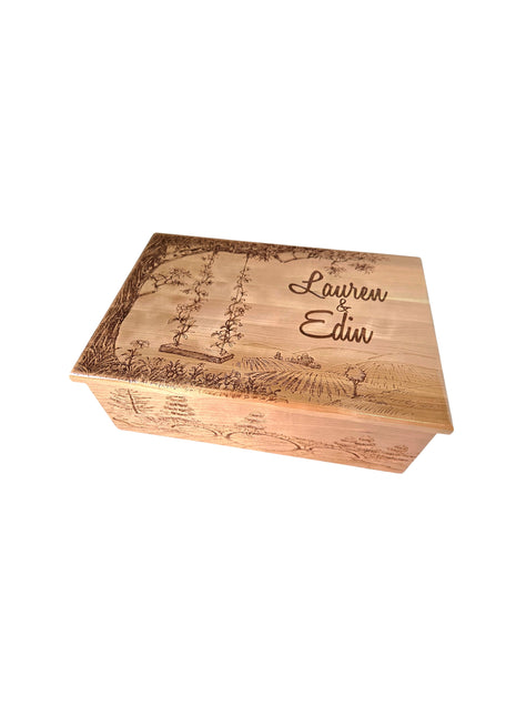 Flower Tree Swing Memory Box Add Text, Personalized Handmade Custom Wood Anniversary weddingl Laser Engraved Box