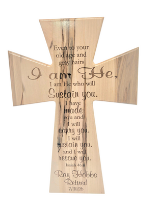 Retirement Scripture Cross Add Text, Personalized Custom Wooden Laser Engraved Retirement Cross Plaque Isaiah 46:4