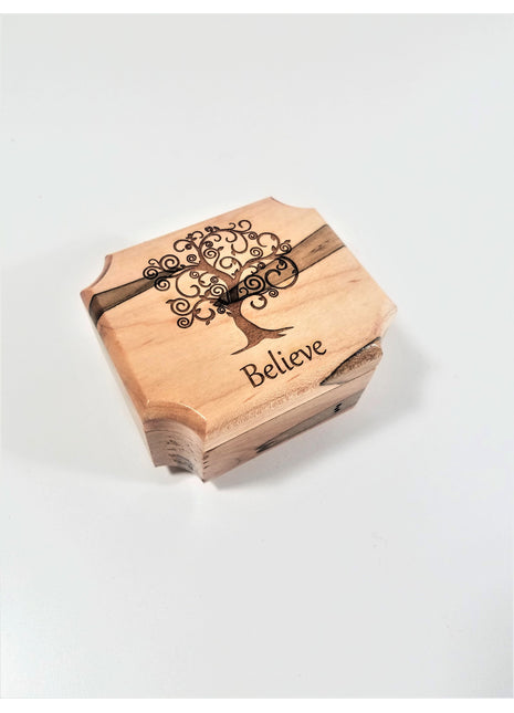 Tree Mini Music Box Add Text, Personalized Handmade Custom Wood Small Wind Up Music Box