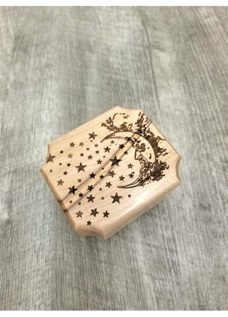 Moon and Stars Mini Music Box Add Text, Personalized Handmade Custom Wood Small Wind Up Music Box