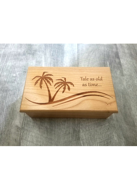 Palm Tree Music Box Add Text, Personalized Custom Laser Engraved Traditional Wind Up Handmade Wood Music Box