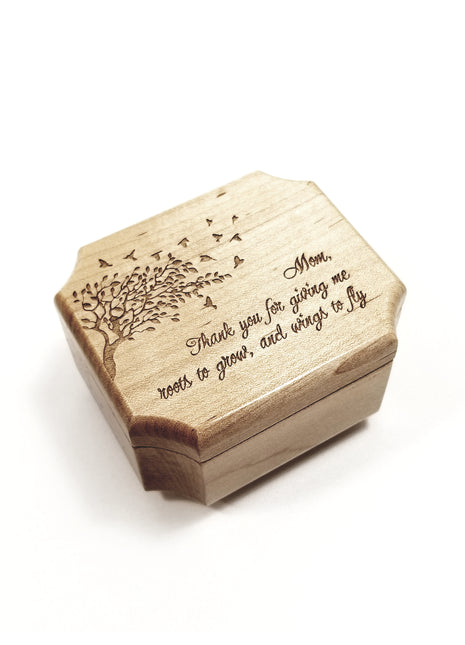 Tree with Birds Mini Music Box for Mom Add Text, Personalized Handmade Custom Wood Small Wind Up Music Box