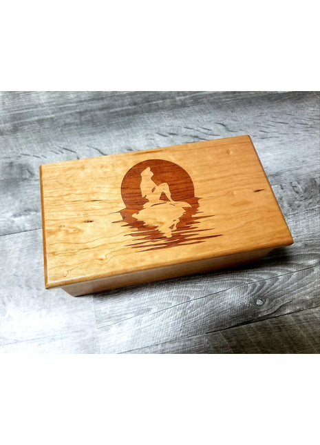 Mermaid Music Box Add Text, Personalized Custom Laser Engraved Traditional Wind Up Handmade Wood Music Box