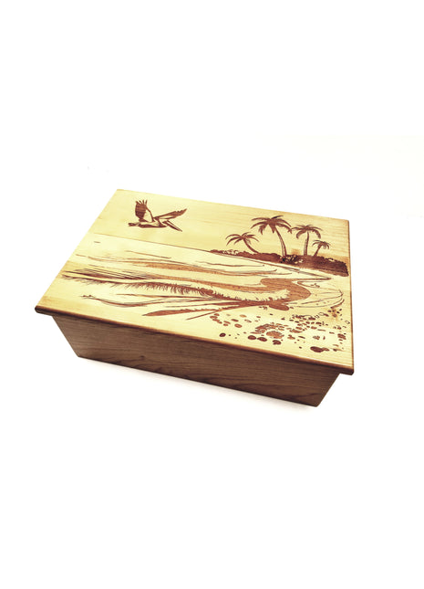 Beach Memory Box Add Text, Personalized Handmade Custom Wood Memorial Laser Engraved Box