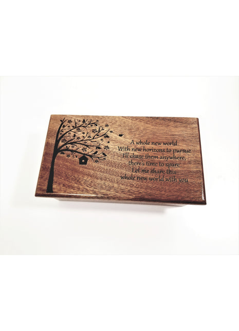 Tree with Birdhouse Electronic Music Box Add Text, Personalized Handmade Custom Wood Laser Engraved Music Box