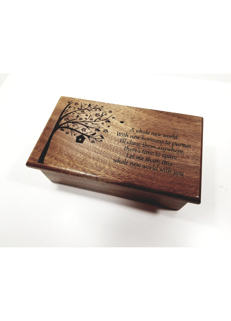 Tree Design Music Box Add Text, Personalized Custom Laser Engraved Traditional Wind Up Handmade Wood Music Box