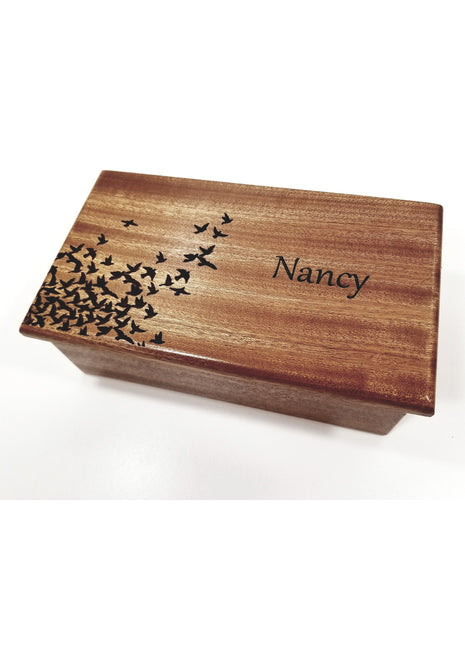 Birds Music Box Add Text, Personalized Custom Laser Engraved Traditional Wind Up Handmade Wood Music Box