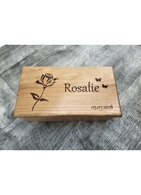 Rose Flower Electronic Music Box Add Text, Personalized Handmade Custom Wood Laser Engraved Music Box