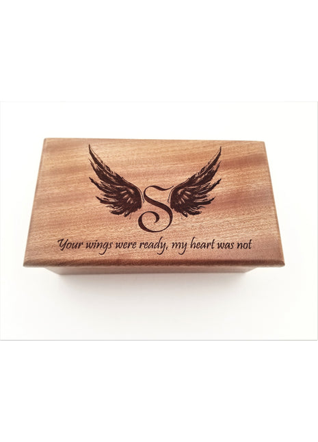 Angel Wings Memorial Music Box Add Text, Personalized Custom Laser Engraved Traditional Wind Up Handmade Wood Music Box