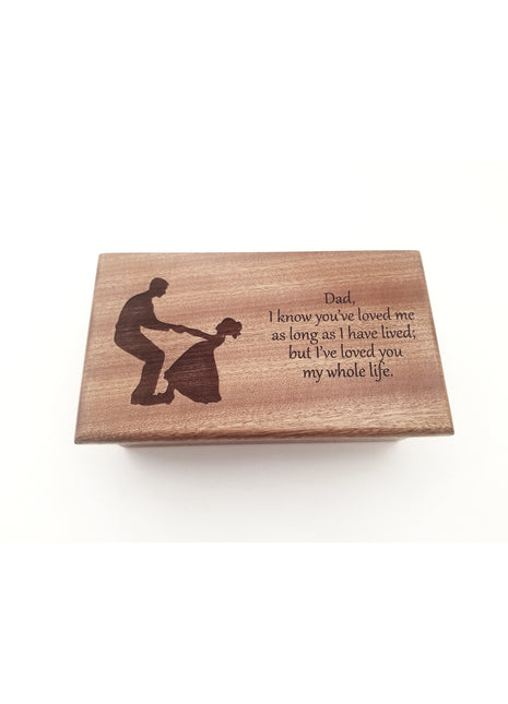 Father Daughter Music Box Add Text, Personalized Custom Laser Engraved Traditional Wind Up Handmade Wood Music Box
