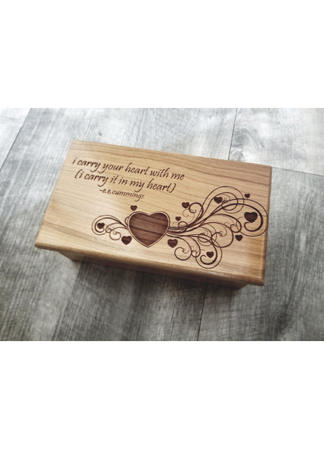 Heart Design Music Box Add Text, Personalized Custom Laser Engraved Traditional Wind Up Handmade Wood Music Box