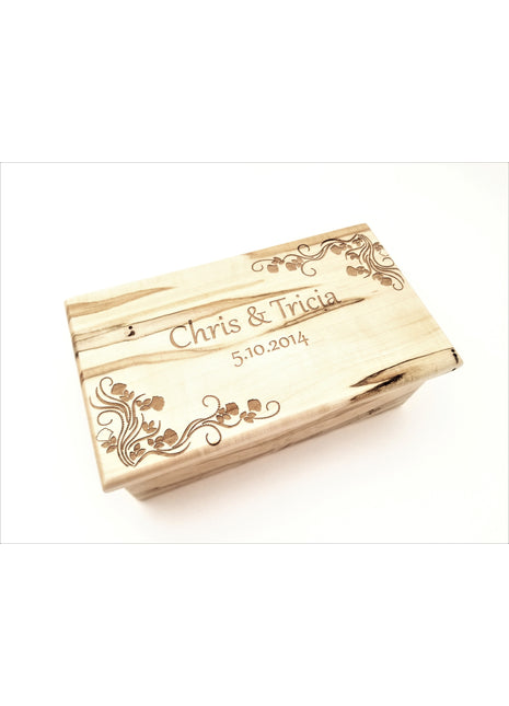 Flower Border Electronic Music Box Add Text, Personalized Handmade Custom Wood Laser Engraved Music Box