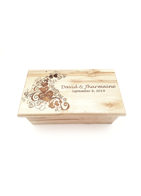 Hearts Music Box Add Text, Personalized Custom Laser Engraved Traditional Wind Up Handmade Wood Music Box