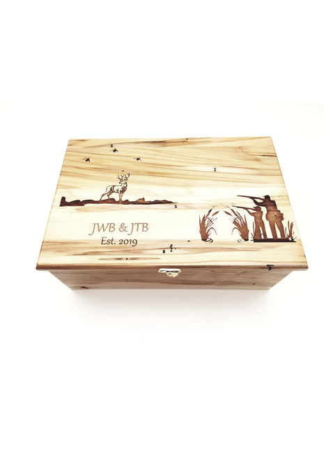 Deer Hunting Father and Son Memory Box Add Text, Personalized Handmade Custom Wood Memorial Laser Engraved Box