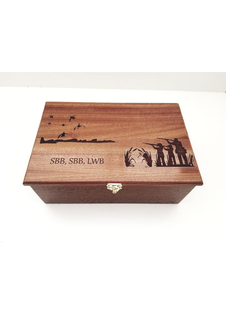Duck Hunting Father and Sons Memory Box Add Text, Personalized Handmade Custom Wood Memorial Laser Engraved Box