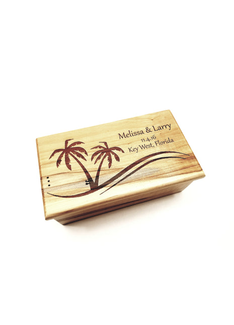 Palm Tree Beach Electronic Music Box Add Text, Personalized Handmade Custom Wood Laser Engraved Music Box
