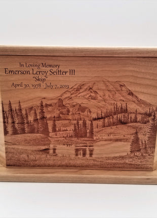 Custom Engraved Handmade Personalized Mountain Scene Urn