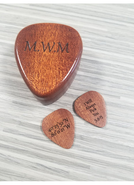 Custom Text Pick Box, Custom Laser Engraved Handmade Pick Box