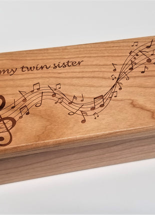 Music Notes Electronic Music Box Add Text, Personalized Handmade Custom Wood Laser Engraved Music Box