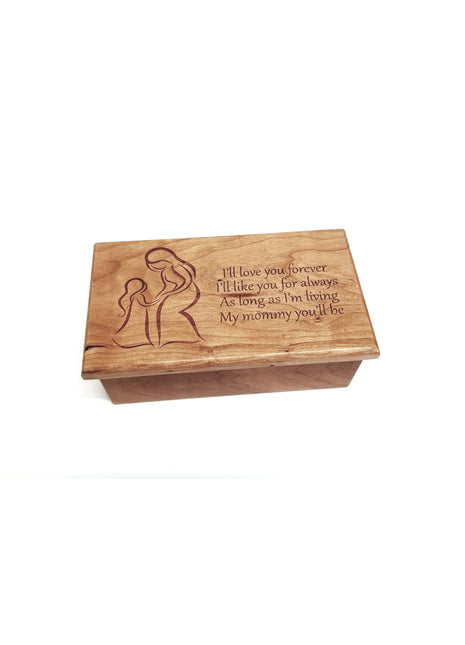 Mother Daughter Music Box Add Text, Personalized Custom Laser Engraved Traditional Wind Up Handmade Wood Music Box