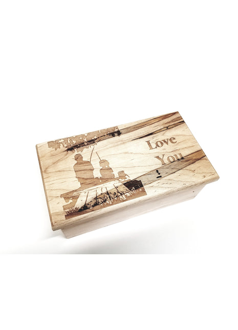 Father Daughter Fishing Electronic Music Box Add Text, Personalized Handmade Custom Wood Laser Engraved Music Box