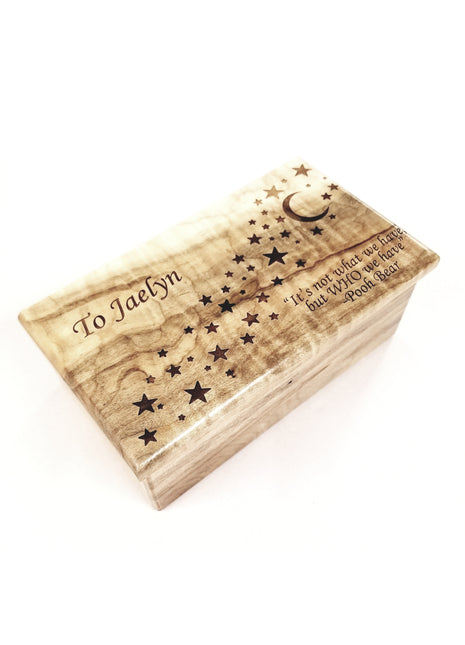Stars and Moon Electronic Music Box Add Text, Personalized Handmade Custom Wood Laser Engraved Music Box