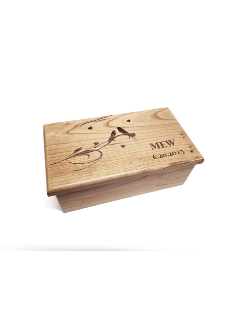 Love Birds on a Branch Music Box Add Text, Personalized Custom Laser Engraved Traditional Wind Up Handmade Wood Music Box
