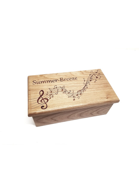 Music Notes Music Box Add Text, Personalized Custom Laser Engraved Traditional Wind Up Handmade Wood Music Box