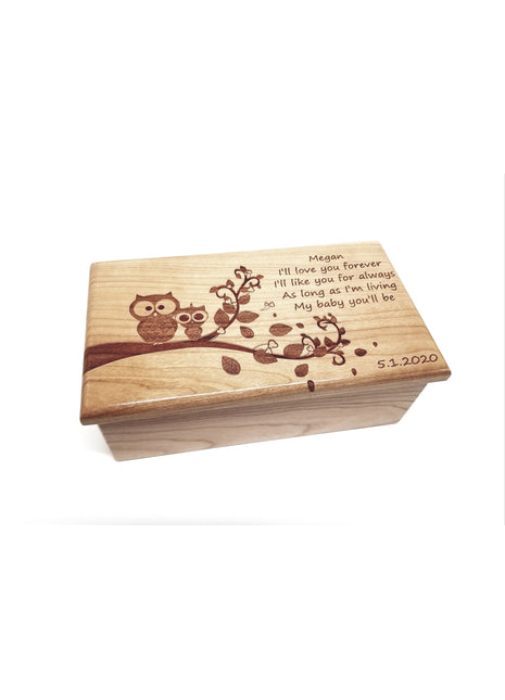 Cute Owl Music Box Add Text, Personalized Custom Laser Engraved Traditional Wind Up Handmade Wood Music Box
