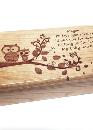 Personalized Cute Mama and Baby Owl on Branch Electronic Music Box