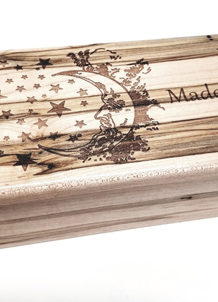Moon and Stars Electronic Music Box Add Text, Personalized Handmade Custom Wood Laser Engraved Music Box