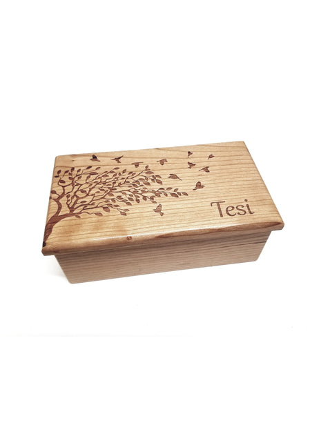 Tree with Birds Electronic Music Box Add Text, Personalized Handmade Custom Wood Laser Engraved Music Box