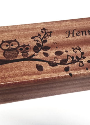 Personalized Cute Mama and Baby Owl on Branch Electronic Music Box