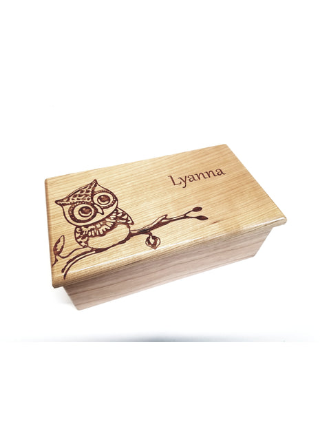 Owl Music Box Add Text, Personalized Custom Laser Engraved Traditional Wind Up Handmade Wood Music Box