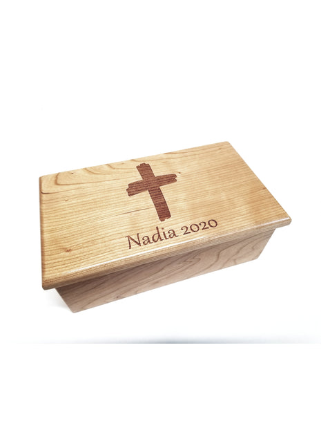 Cross Electronic Music Box Add Text, Personalized Handmade Custom Wood Laser Engraved Music Box