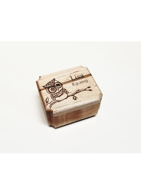 Cute Owl Mini Music Box Add Text, Personalized Handmade Custom Wood Small Wind Up Music Box