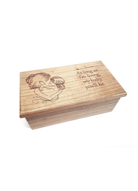 Mother Holding Daughter Baby Girl Electronic Music Box Add Text, Personalized Handmade Custom Wood Laser Engraved Music Box