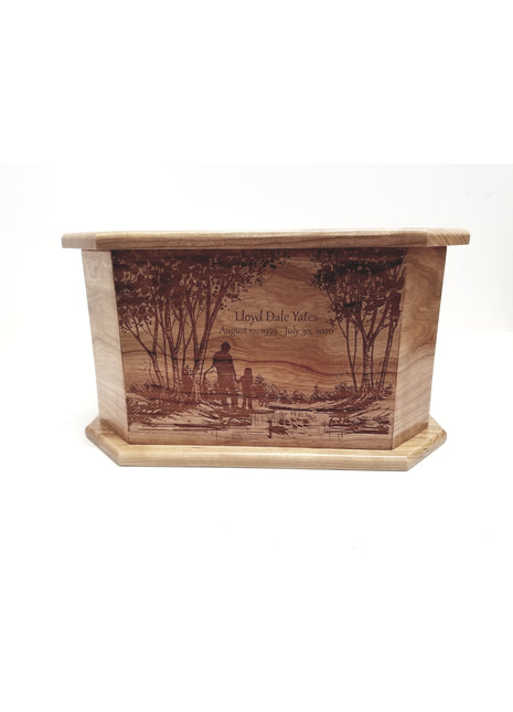 Father and Daughter in Woods Urn Add Text, Personalized Handmade Custom Wood Laser Engraved Memorial Urn