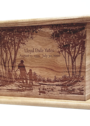 Custom Engraved Handmade Personalized Father Urn, Rustic Urn, Father Daughter Forest Design Urn