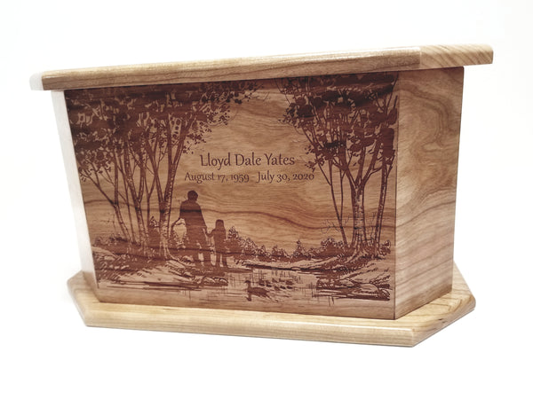Custom Engraved Handmade Personalized Father Urn, Rustic Urn, Father Daughter Forest Design Urn