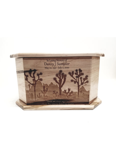 Desert Cactus Urn Add Text, Personalized Handmade Custom Wood Laser Engraved Memorial Urn