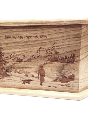 Custom Engraved Handmade Personalized Mountain Urn Man and Dog