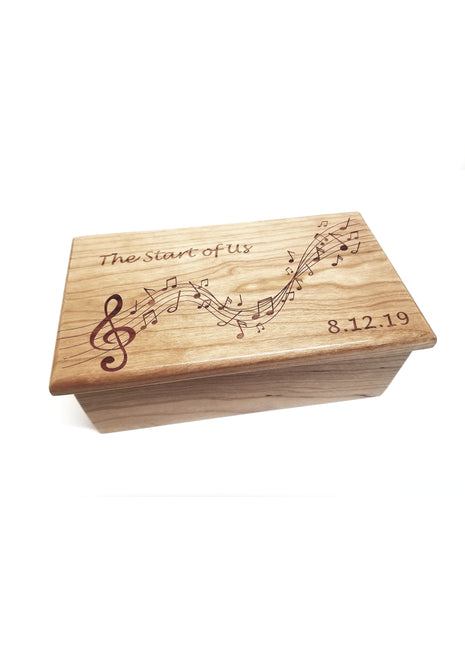 Music Notes Electronic Music Box Add Text, Personalized Handmade Custom Wood Laser Engraved Music Box