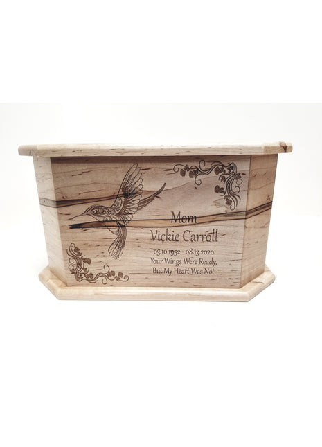Humming Bird Urn Add Text, Personalized Handmade Custom Wood Laser Engraved Memorial Urn