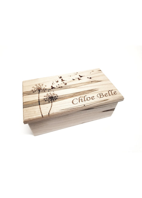 Dandelions with Birds Electronic Music Box Add Text, Personalized Handmade Custom Wood Laser Engraved Music Box