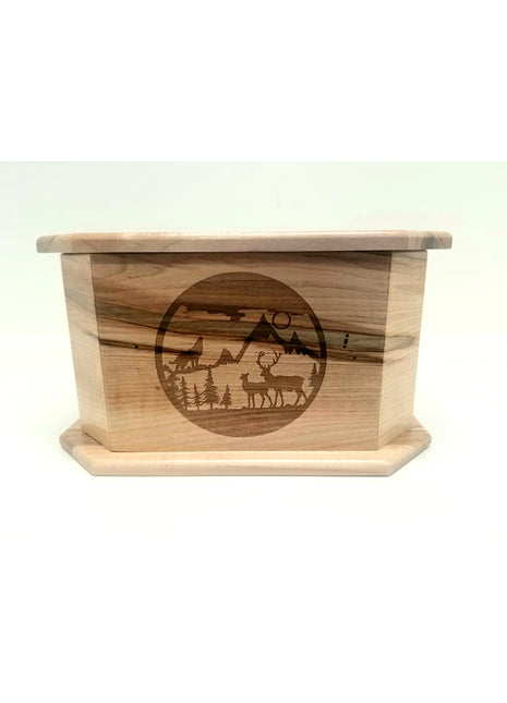 Mountain Deer Wolf Urn Add Text, Personalized Handmade Custom Wood Laser Engraved Memorial Urn